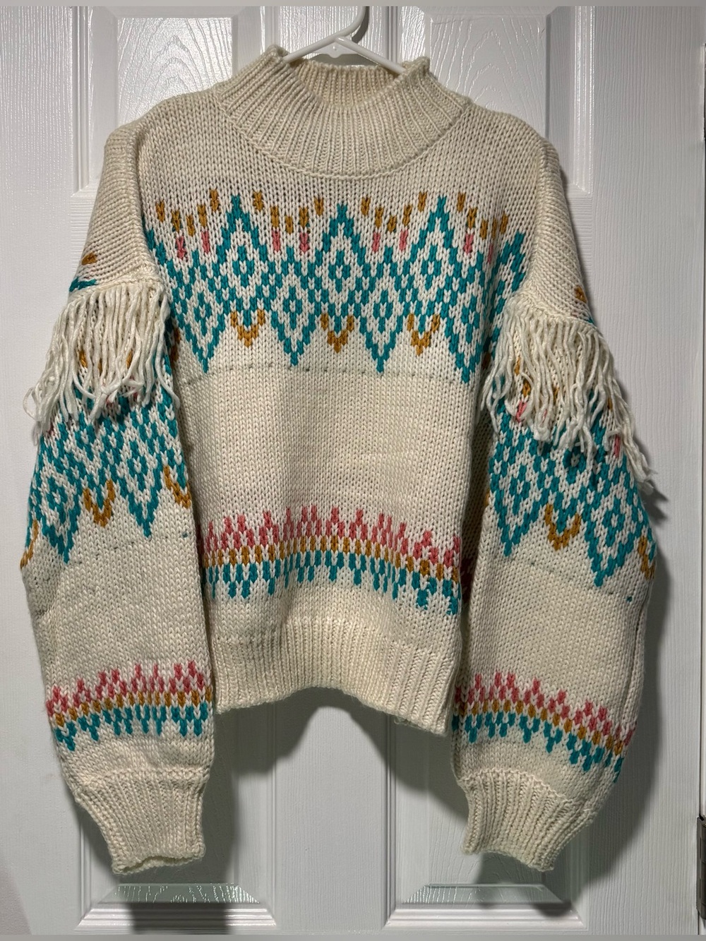 Rock & Roll Denim Southwestern Fringe Sweater Womens L